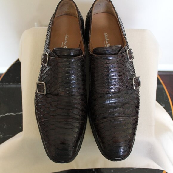 Salvatore Ferragamo Men's dark brown Snakeskin Tramezza Buckle-Ups US size 11 - Picture 5 of 8